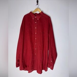 Ralph Lauren Red Long Sleeve Collar Button Down Linen Shirt 4XLT‎